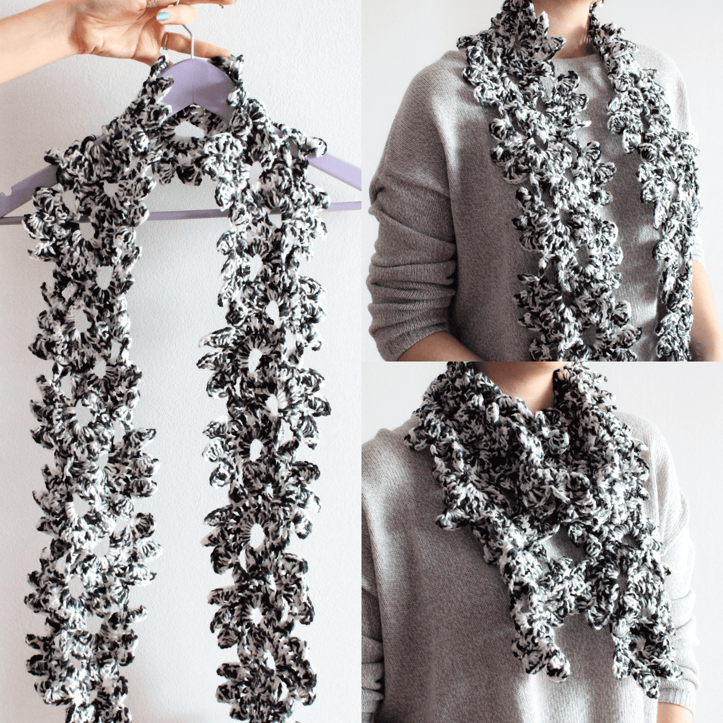 Fular floral croșetat din fir acrilic multicolor