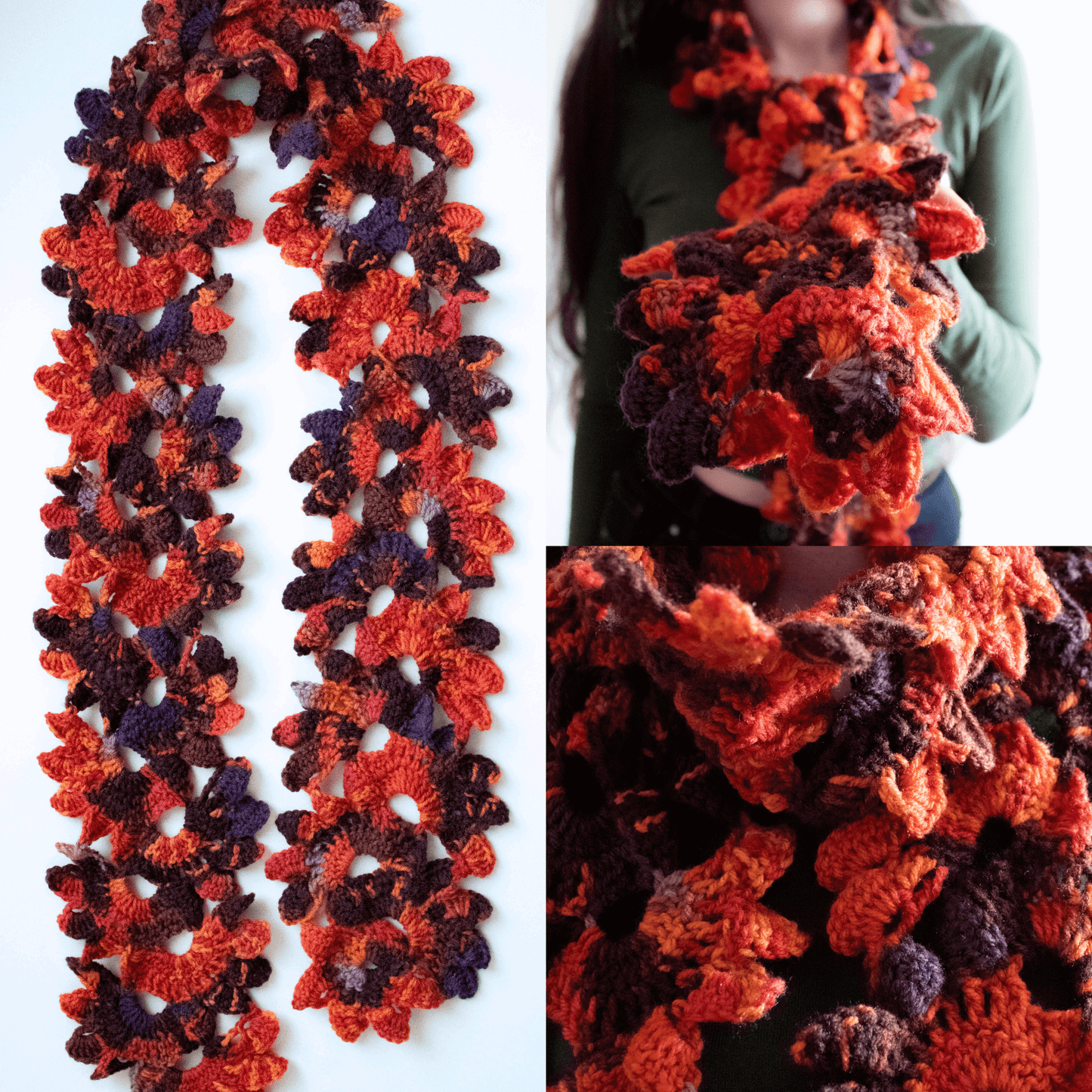 Fular floral croșetat din fir acrilic multicolor