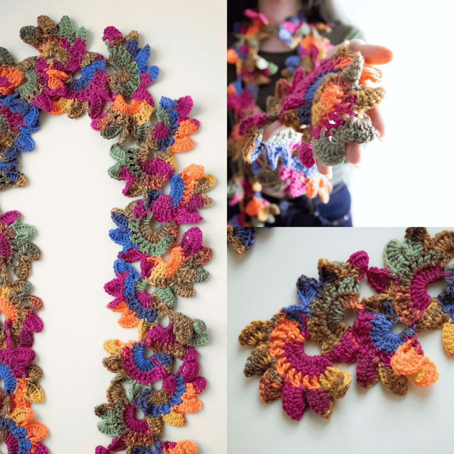 Fular floral croșetat din fir acrilic multicolor