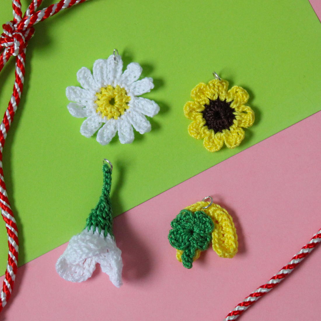 Mărțișor handmade - Flori, ghiocel si potcoava