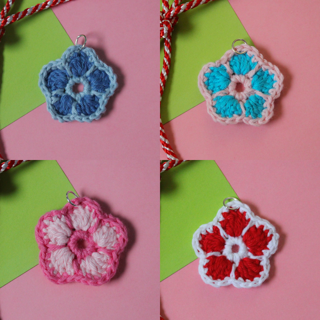 Mărțișor handmade - Flori croșetateîn două culori